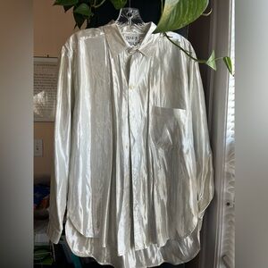 Vintage Metallic Silver Button-Up Shirt